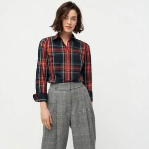 NWT J Crew Slim Stretch Perfect Shirt In Black Stewart Tartan Size 10